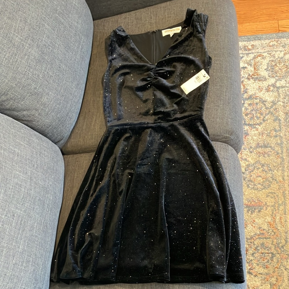 NWT Dress the Population Cosmopolitan Black Suede Mini Dress Sparkly Small